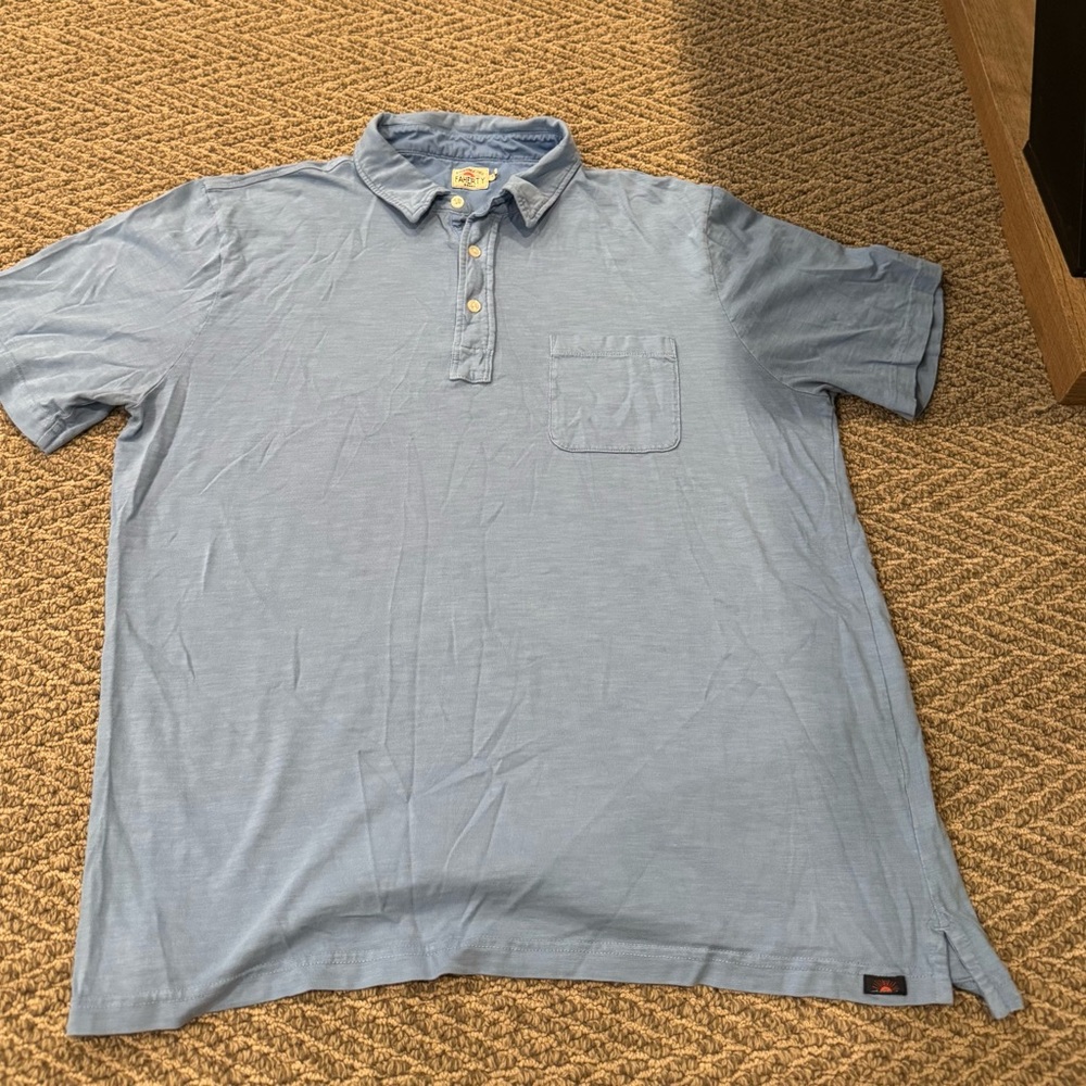 Faherty Blue Polo Shirt Relaxed Fit Cotton